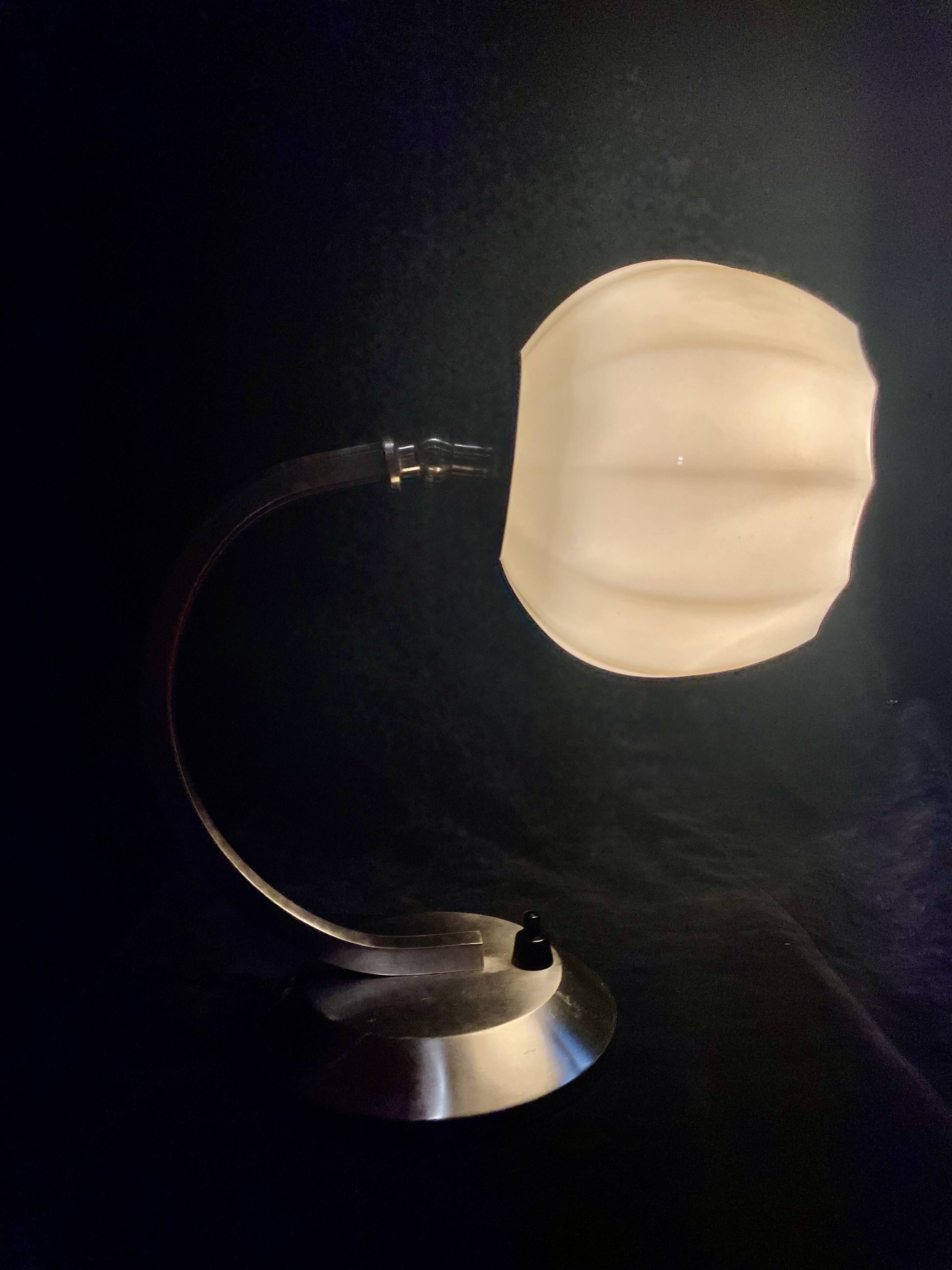 Art Deco bedside lamp, opaline/nickel brass, 1930s.