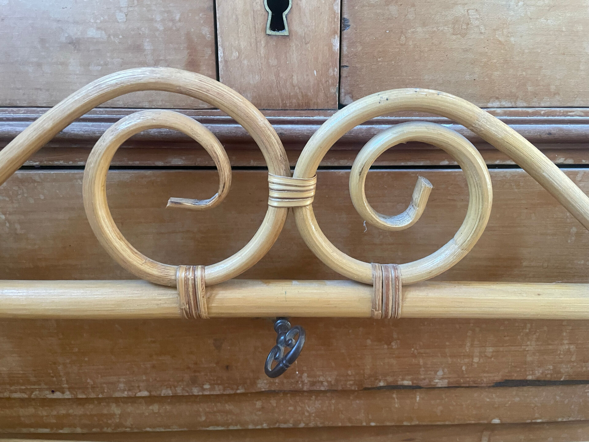 Vintage bamboo and rattan wall coat rack