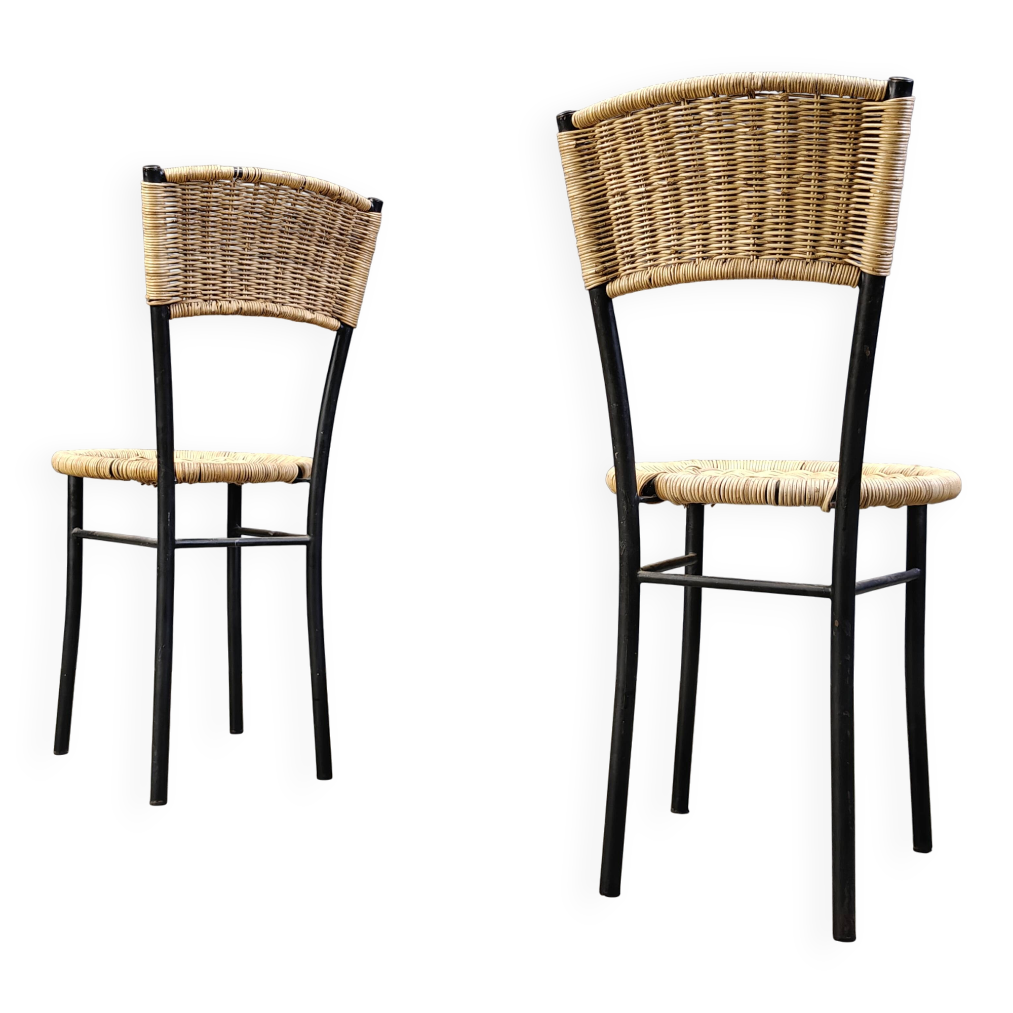 Vintage wicker dining chairs, 1980s - set of 4