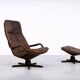 Vintage Mid-Century Danish Modern Leather Adjustable Easy Chair and Ottoman