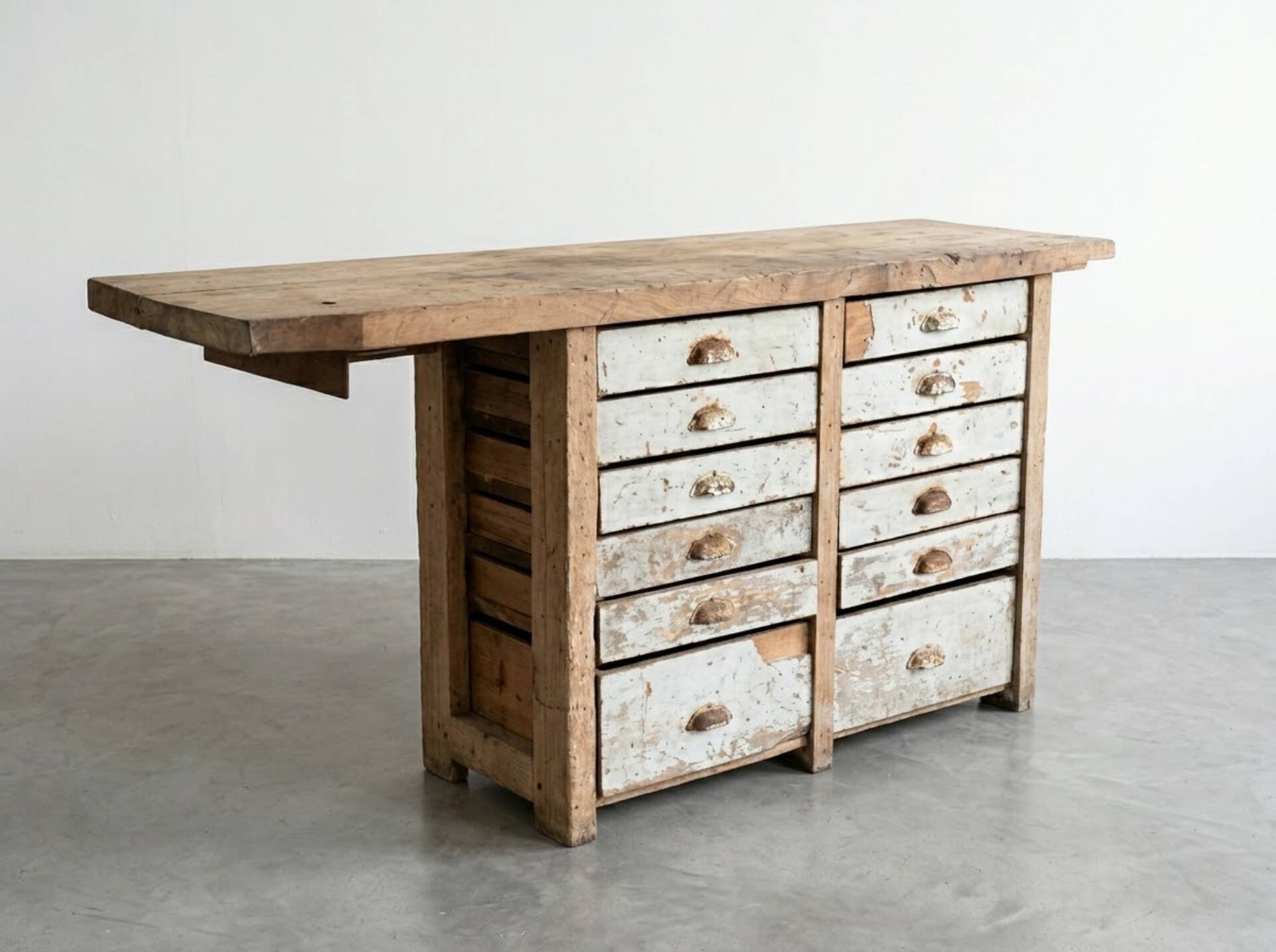 Authentic Craftsman's Counter / Vintage Workbench with Drawers - Solid Wood