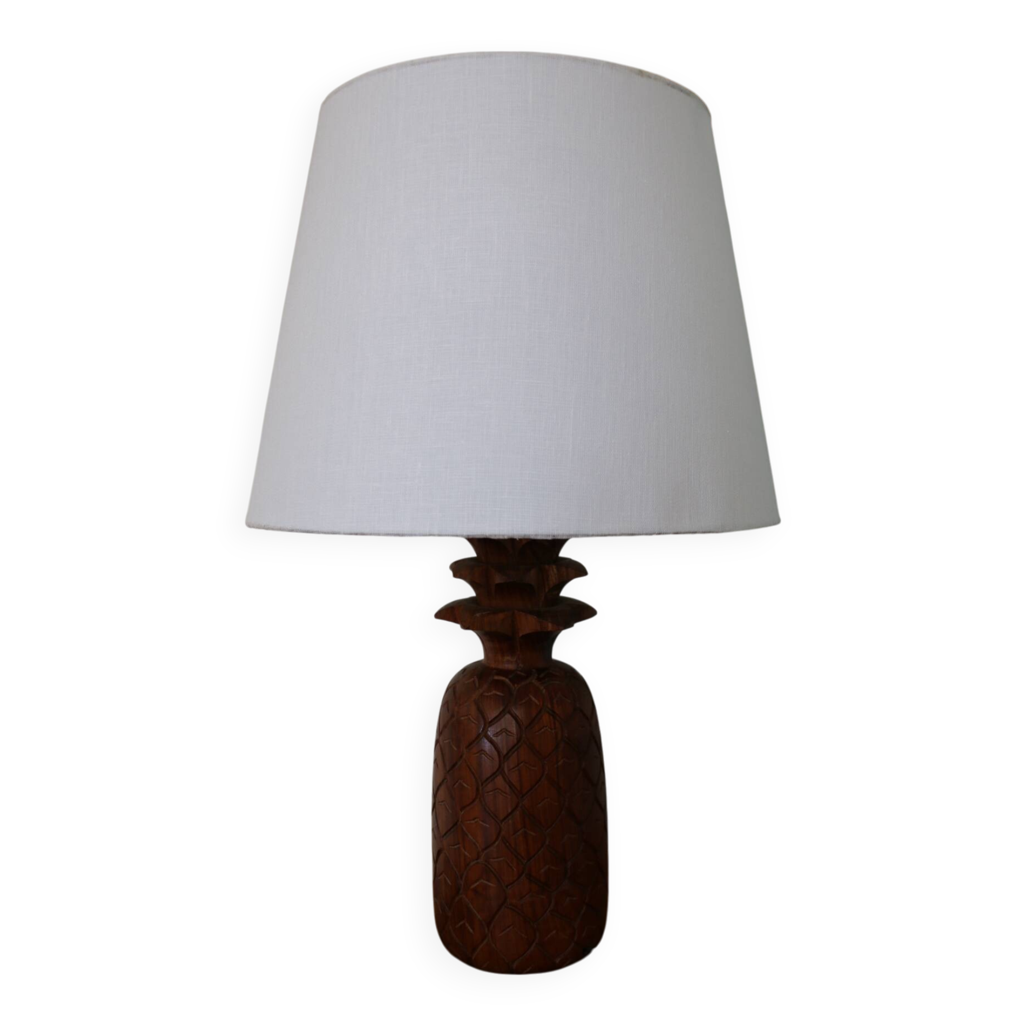 Lampe bois ananas avec abat-jour tissu 650mm