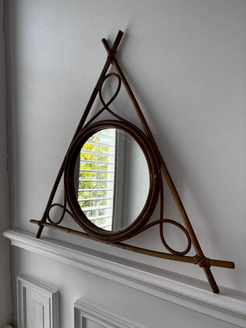 Vintage bamboo and rattan mirror – 1950s