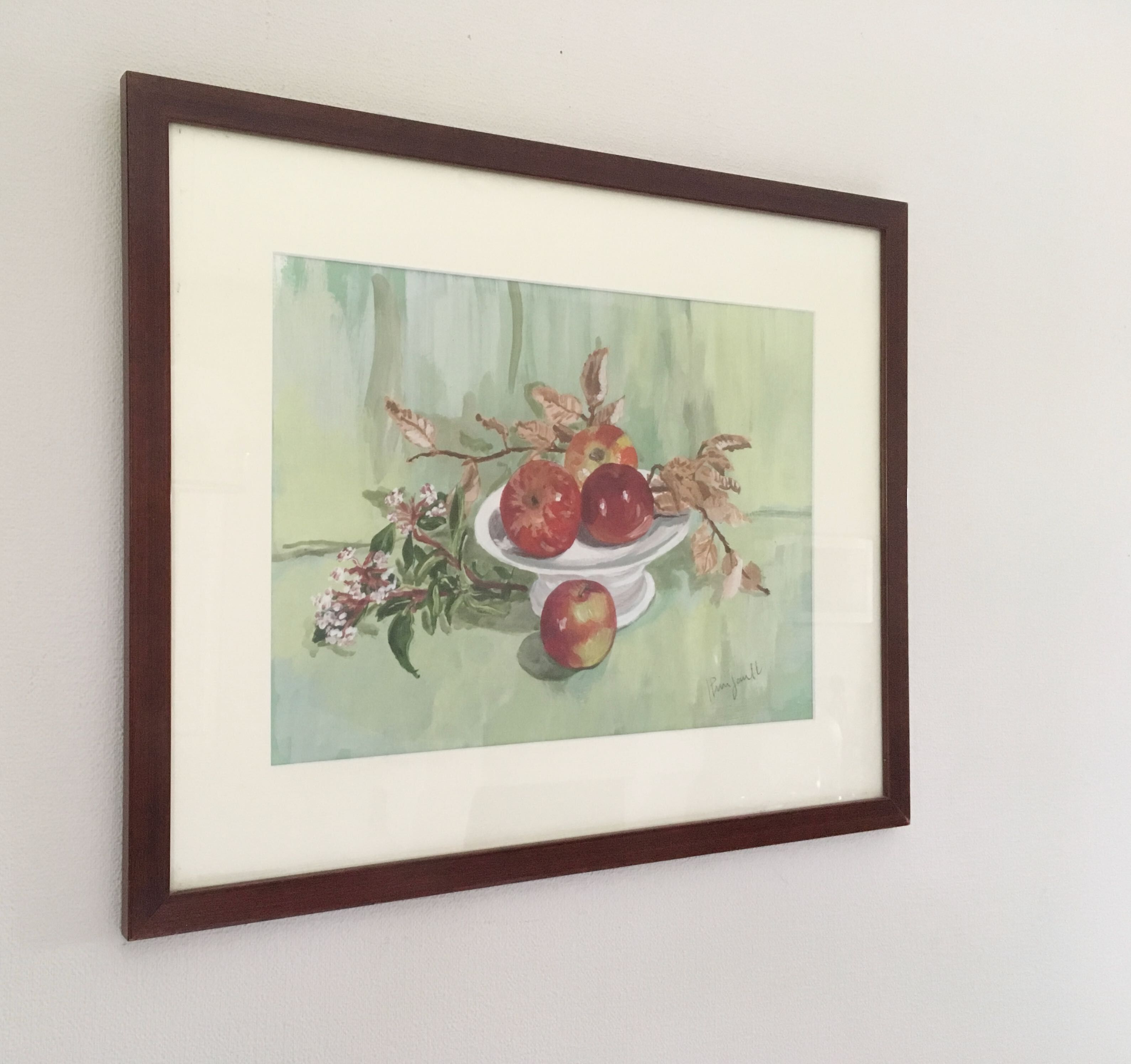 Watercolor painting apples elderflowers