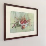 Watercolor painting apples elderflowers