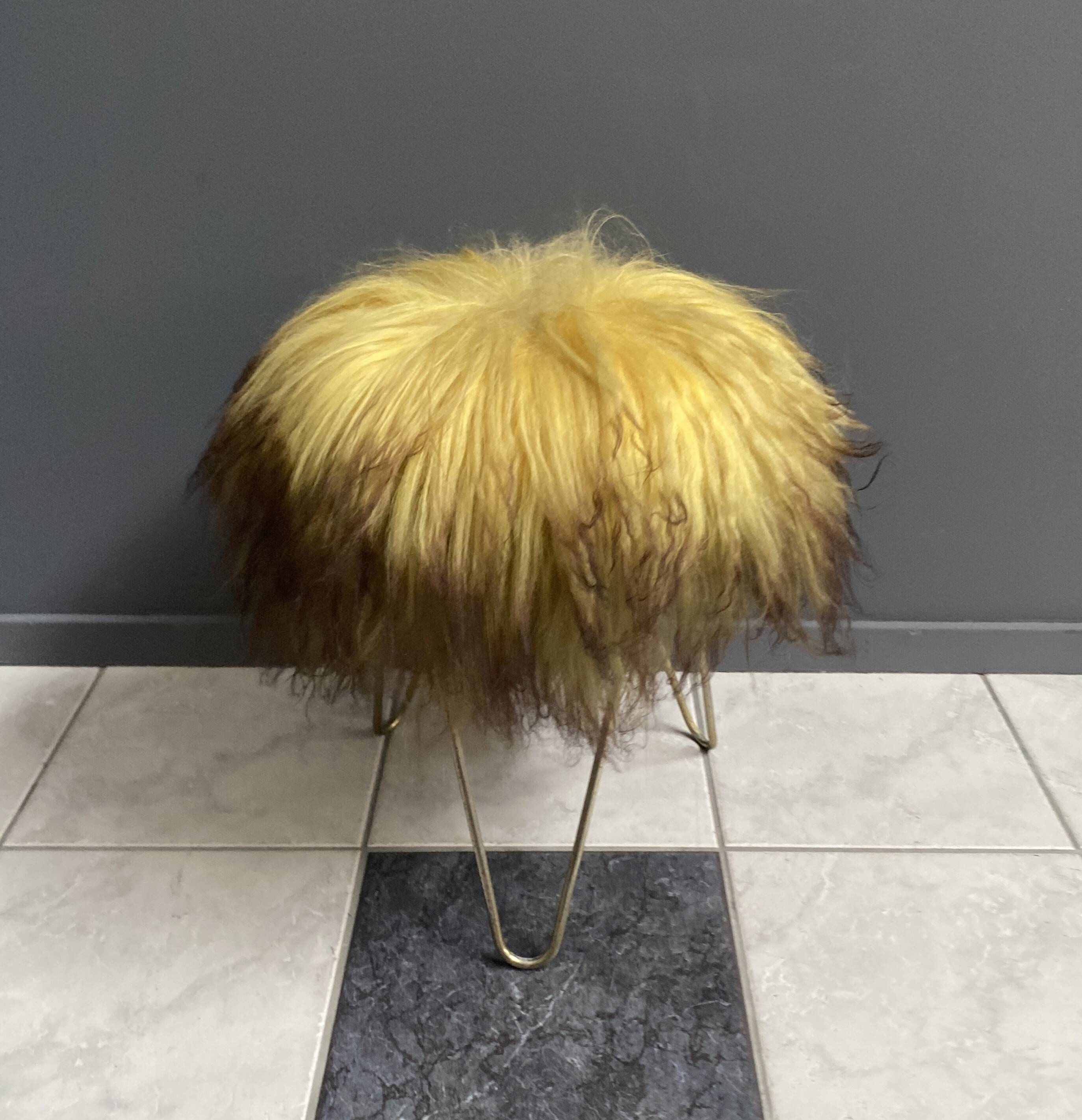 Yellow Angora sheep skin stool 1960s