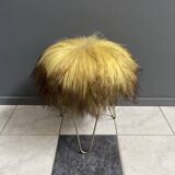 Yellow Angora sheep skin stool 1960s