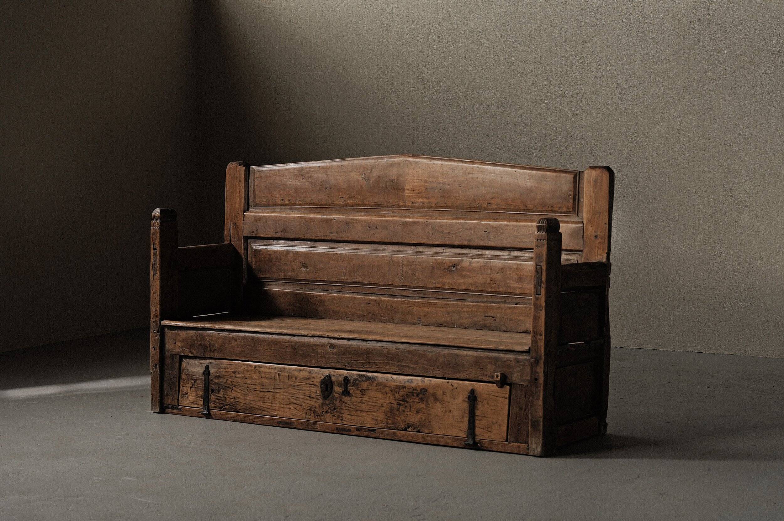 Folk art chest bench, Catalonia, 1800