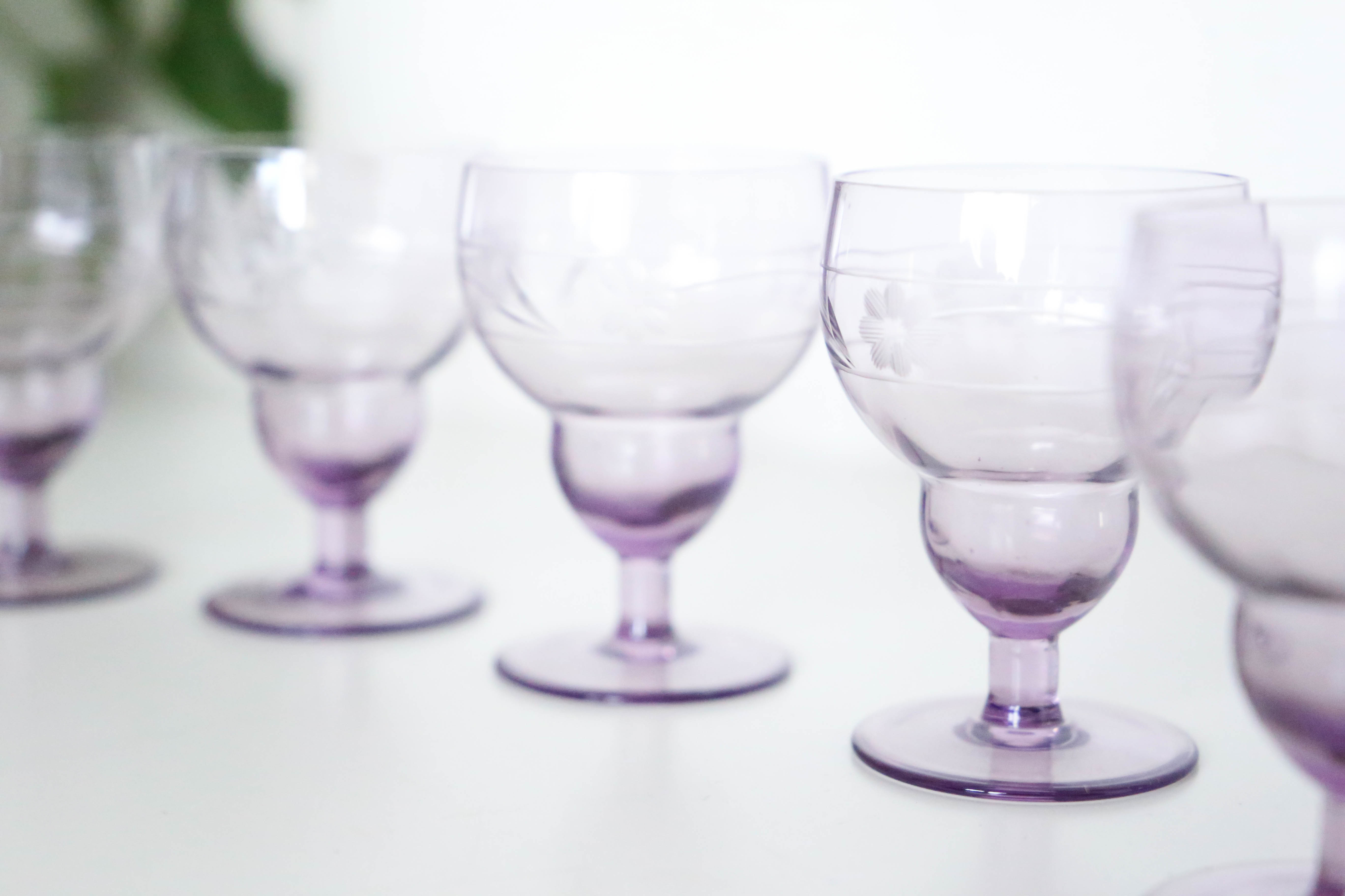 Purple wine glasses x5, art deco, delicate, antique, ancient