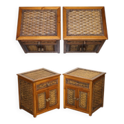 Tables de Chevet Vintage en Rotin avec Tiroir, Set de 2