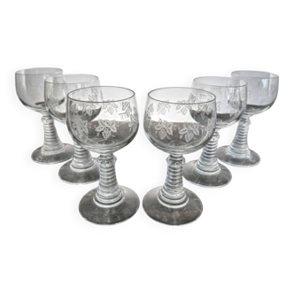Set of 6 vintage Alsace wine glasses - Vines & Roses
