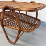 Coffee table with magazine tray in vintage rattan from the 60s