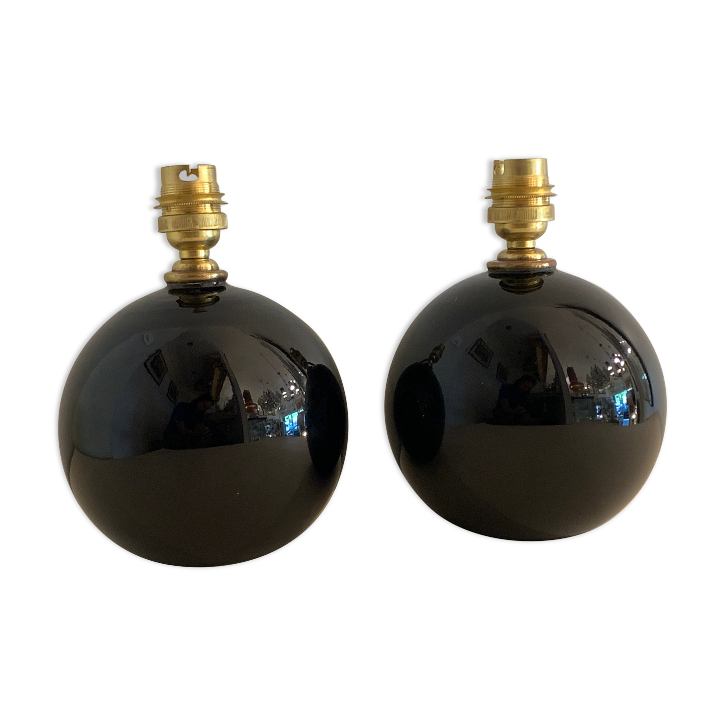 Pair of feet of black opaline art deco lamps