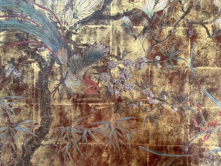 A.Bouverat Lacquered panel of Chinese inspiration hand painted 20th century