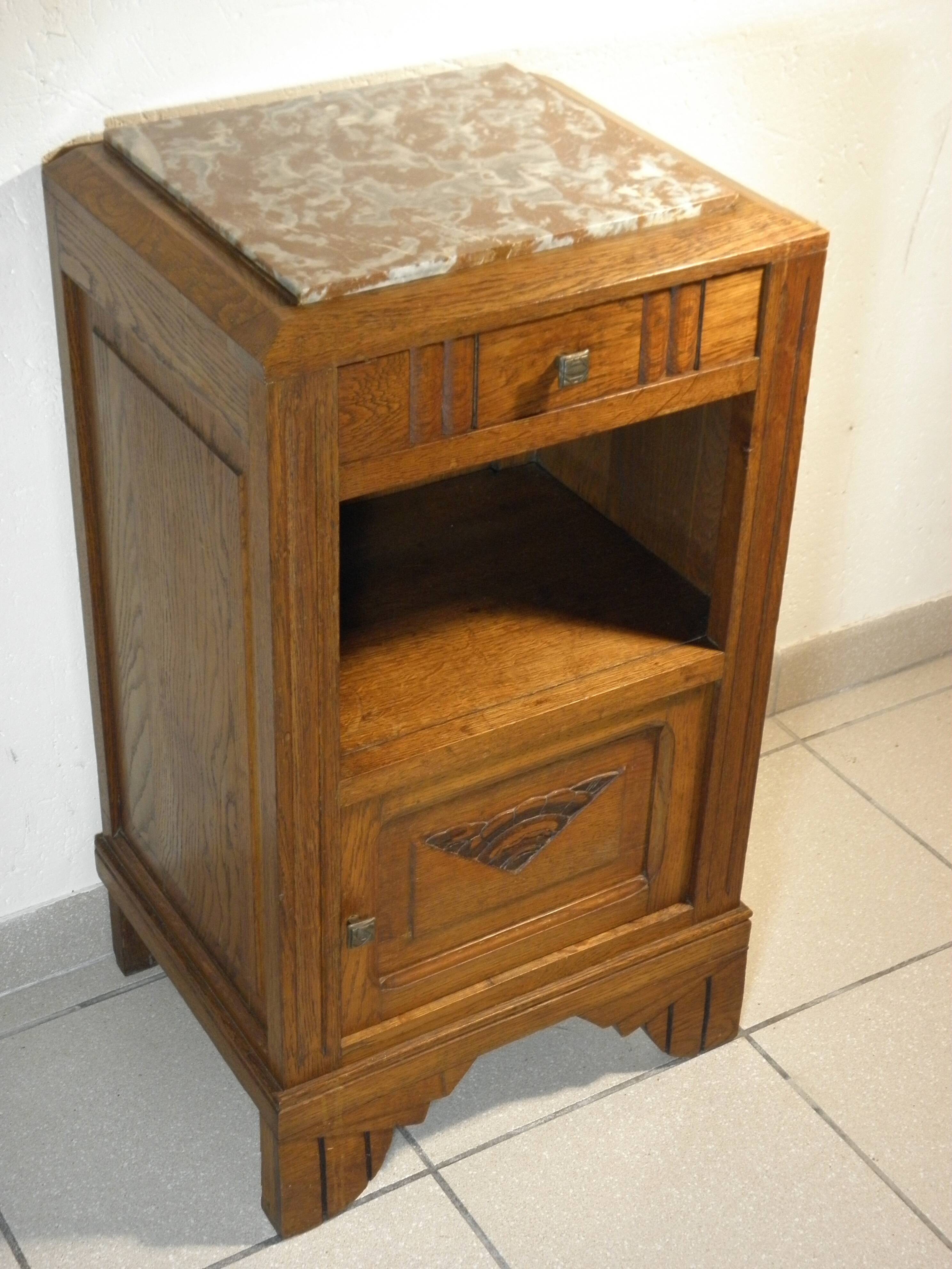 Art Deco oak and marble bedside table