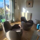 2 fauteuils cuir et alcantara Roche bobois