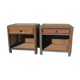 Pair of nightstands in braided rattan, colorized