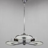 Restored Bauhaus or Art Deco chrome and glass chandelier, Czechoslovakia