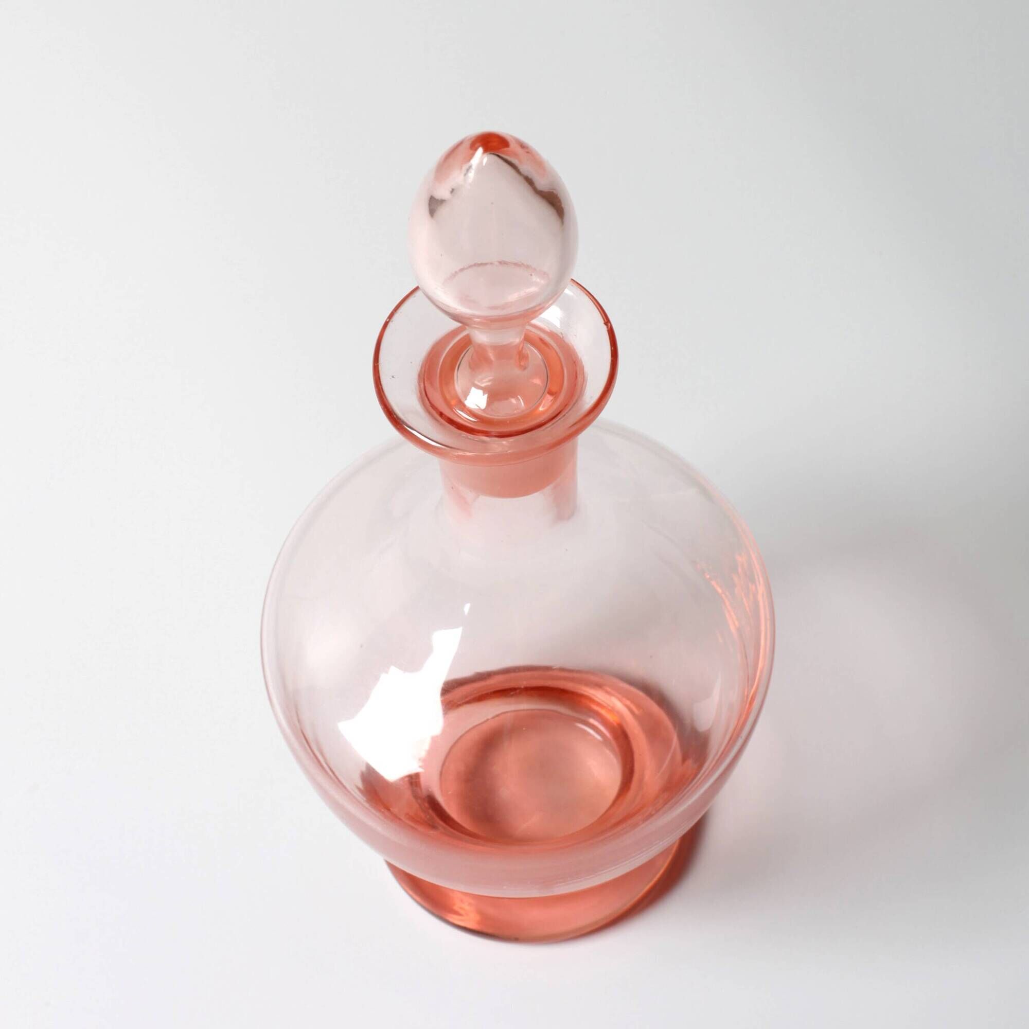 Pair of Rare Vintage Pink Glass Decanters / Empoli / Italy / 1930s