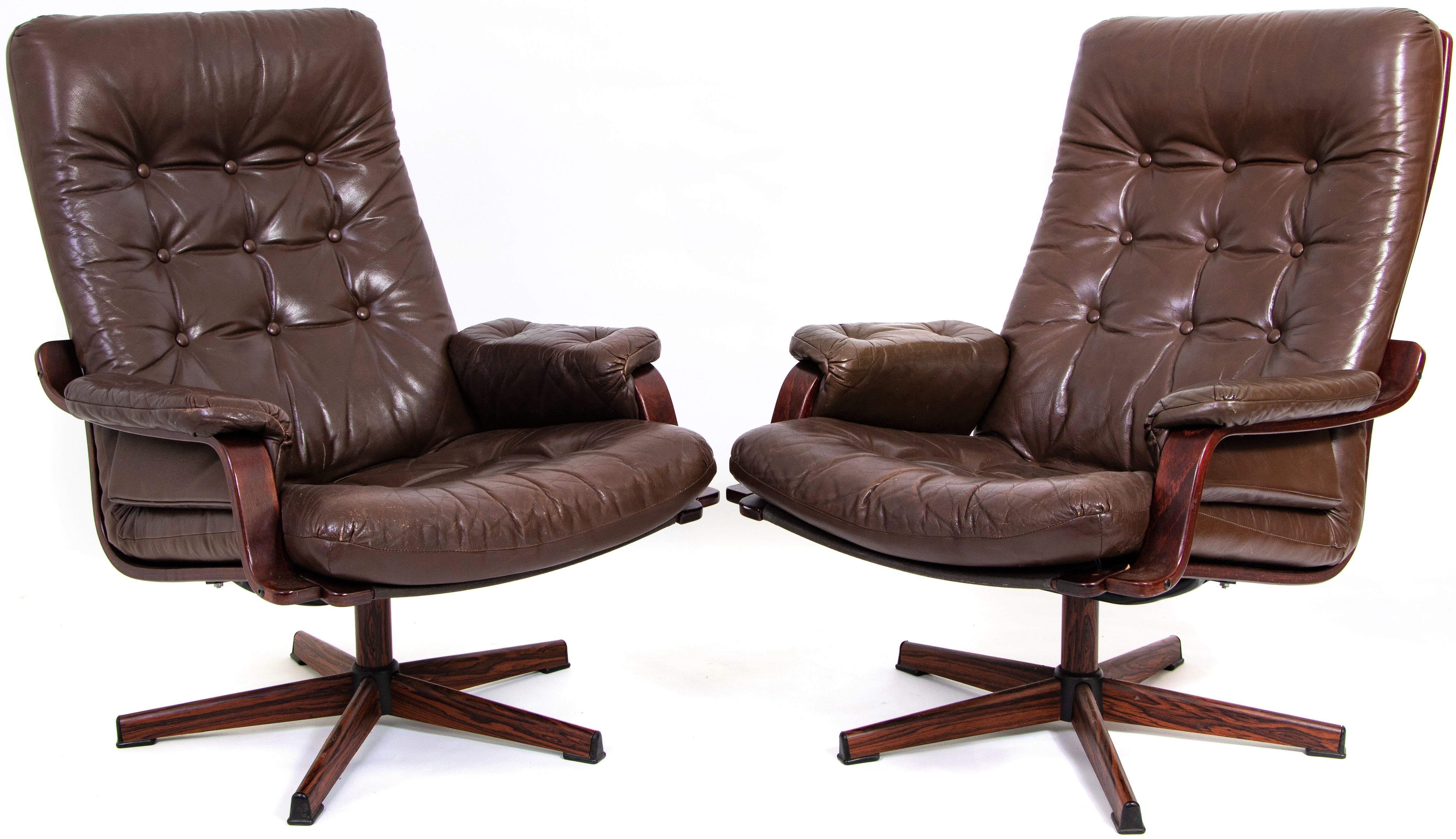 Pair of 2 Swedish swivel leather chairs