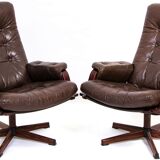 Pair of 2 Swedish swivel leather chairs