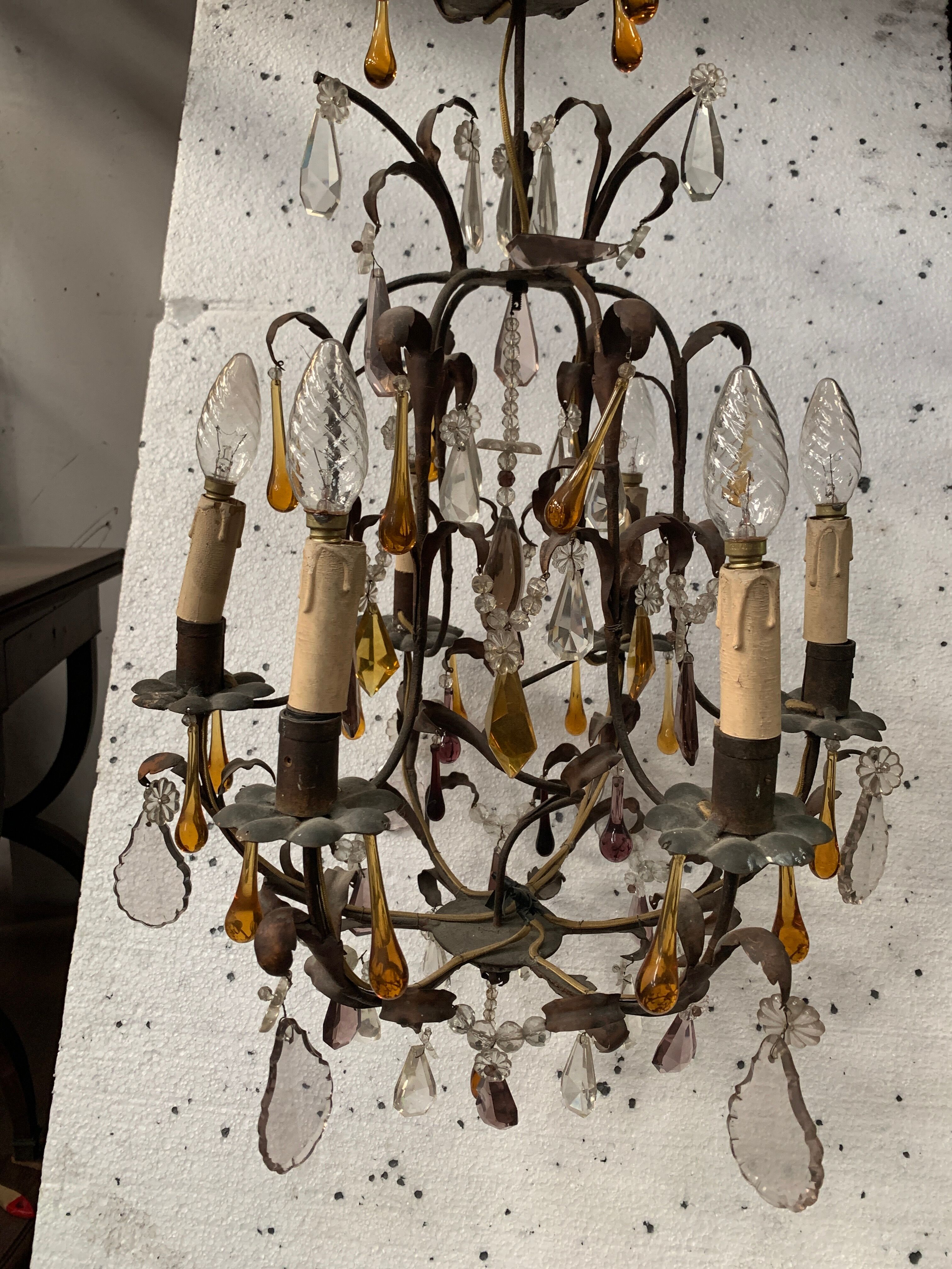 Louis XV style cage chandelier with pendants and drop of water XX century