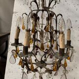 Louis XV style cage chandelier with pendants and drop of water XX century