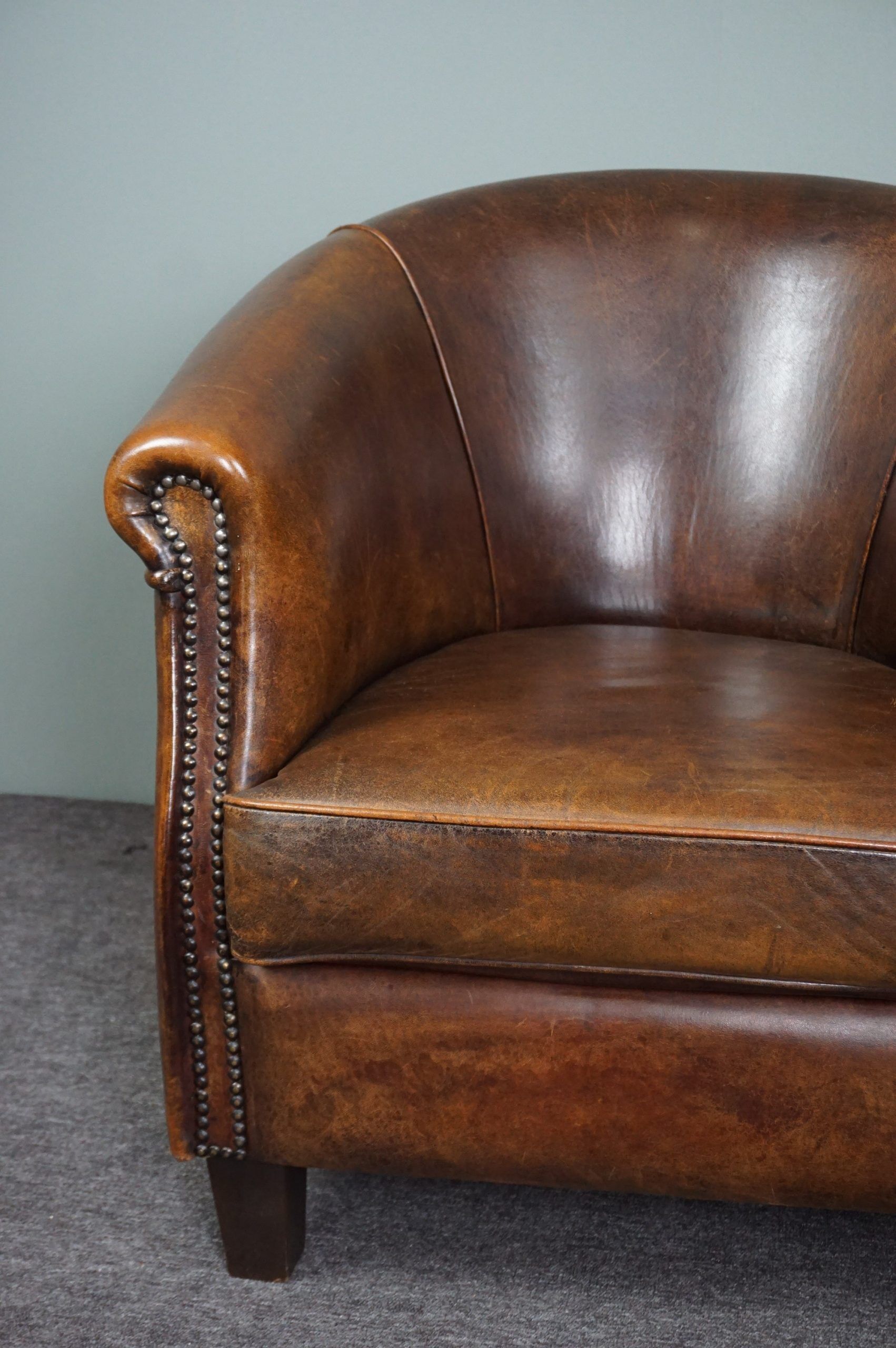 Set of 2 club armchairs in sheep leather