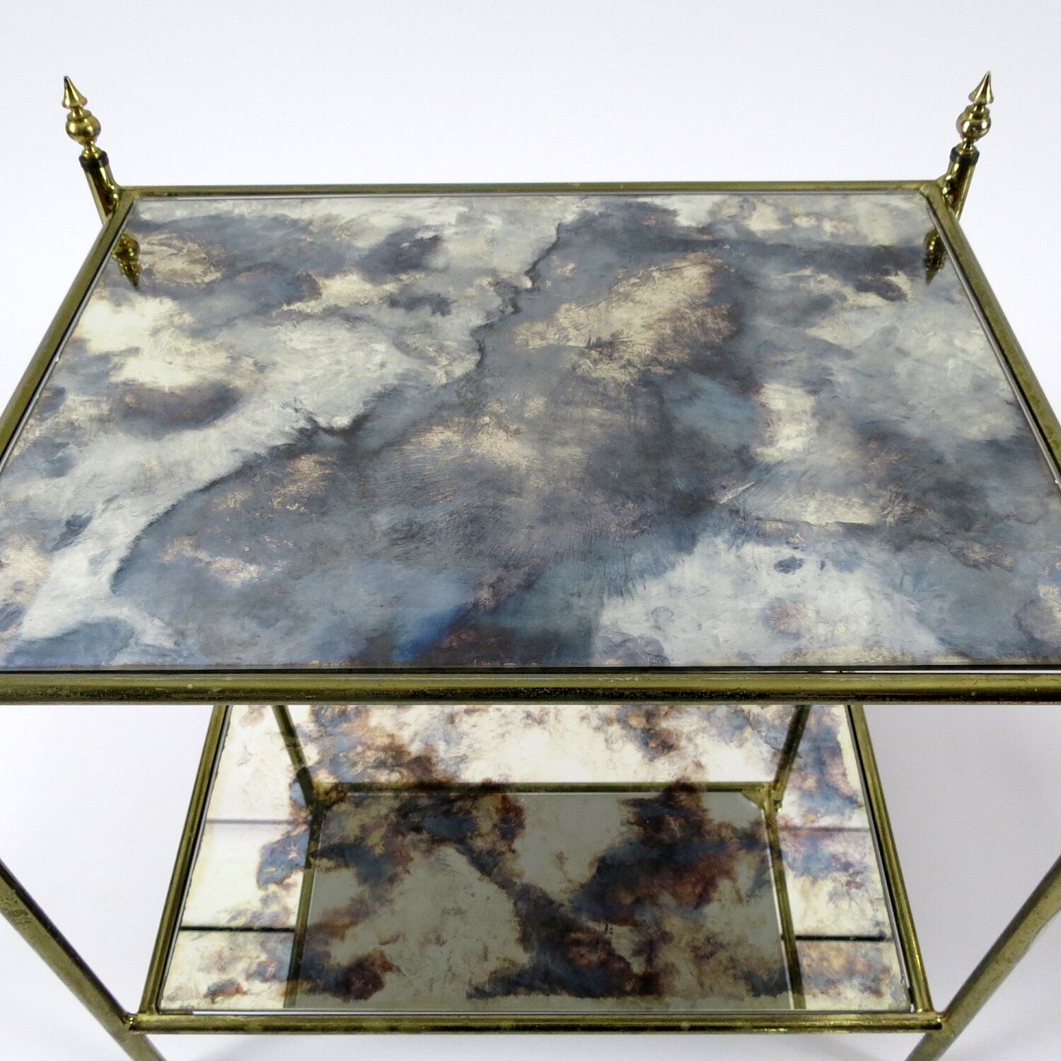 Set of 2 French brass and mirror side tables, 1970s