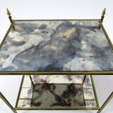 Set of 2 French brass and mirror side tables, 1970s