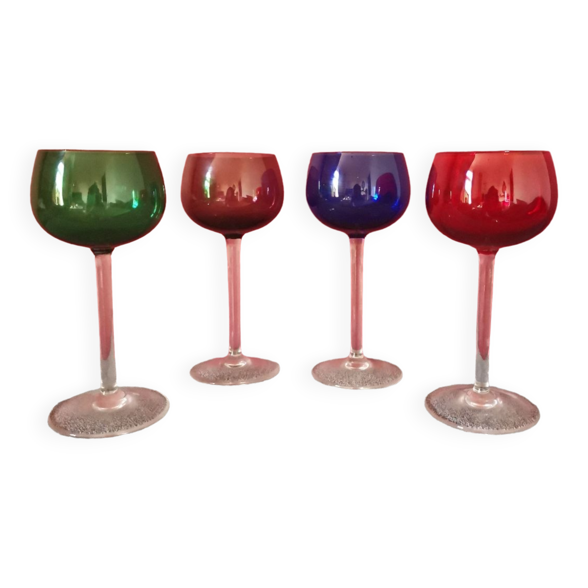 Multicolored stemmed glass assembly