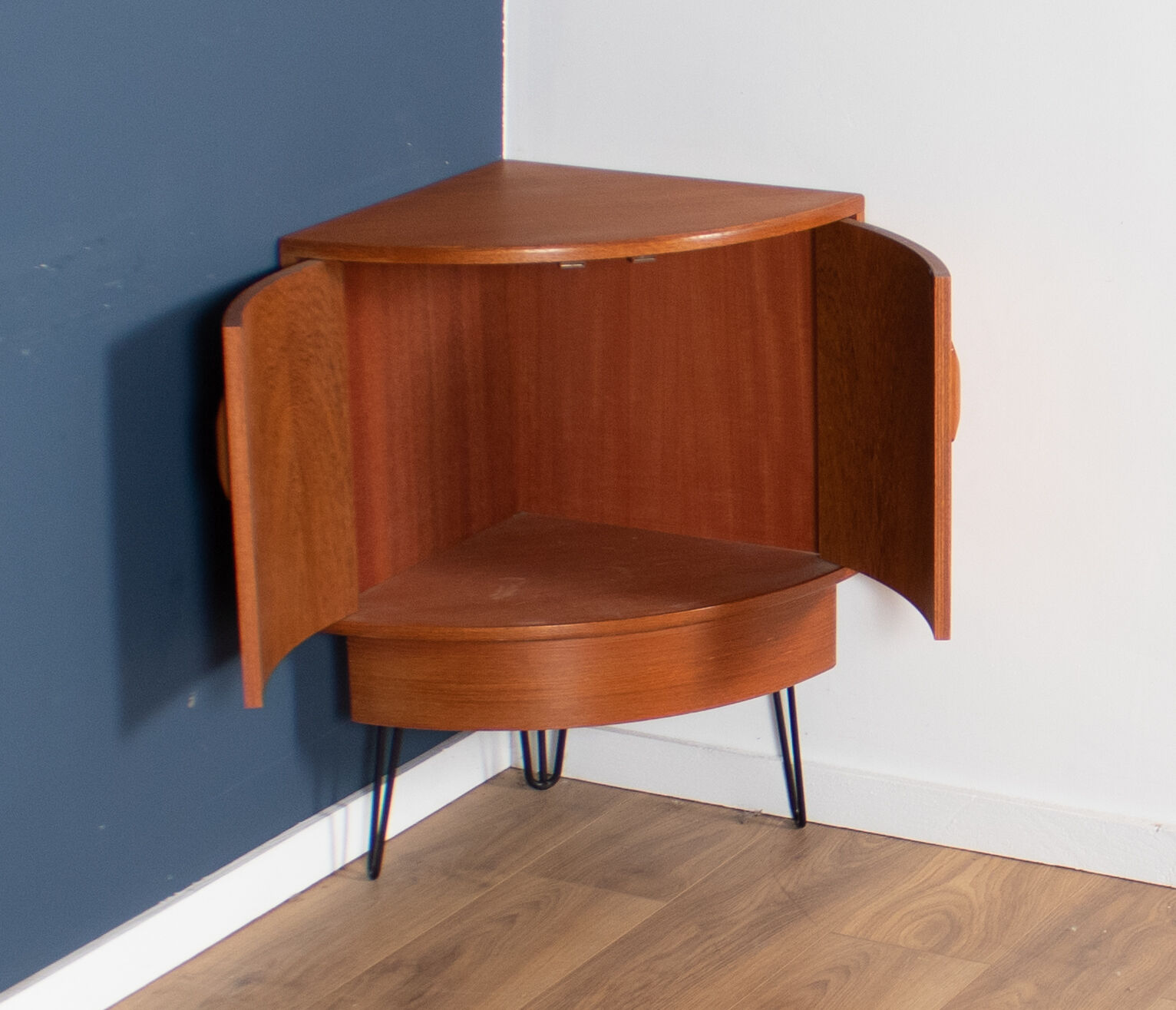 Retro teak 1960s g plan fresco corner unit bar drinks cabinet on hairpin legs