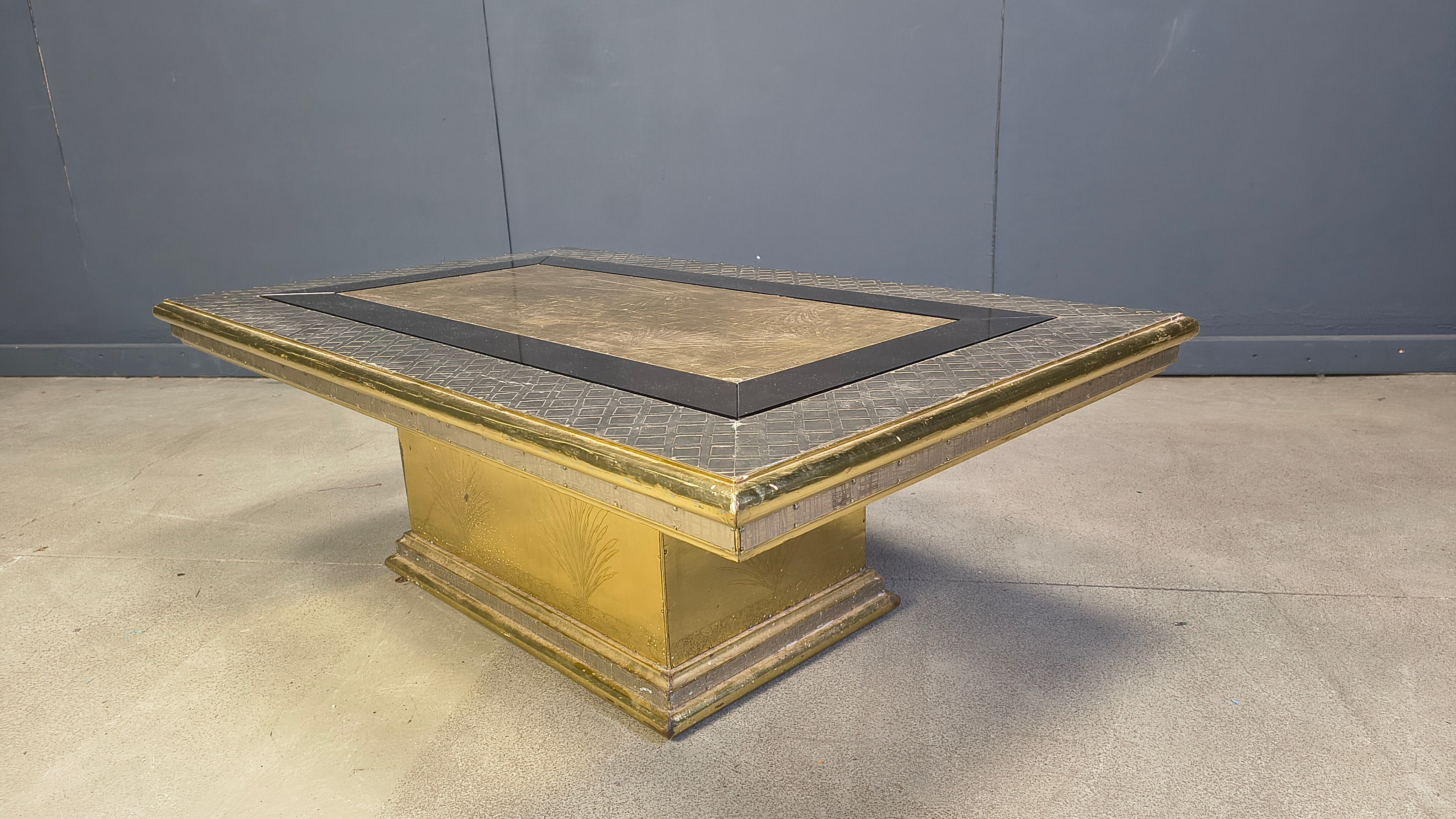 Gony Nava etched brass coffee table, 1970s