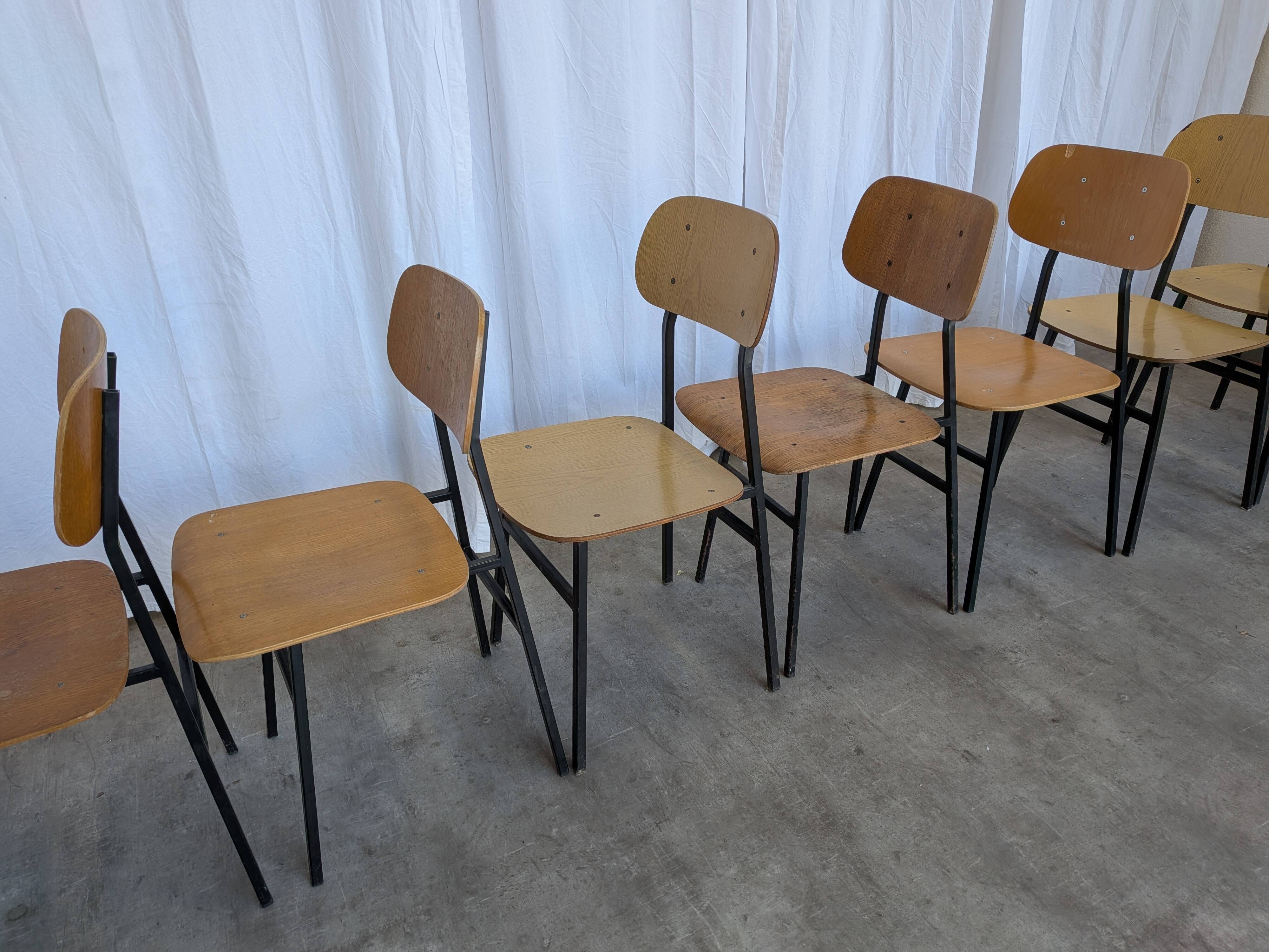 Set of 7 Vintage Industrial School Chairs / STOL Kamnik 1970s Yugoslavia