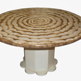 Round dining table in white lacquered wood, Italy, 1970s, decorated eggshell top