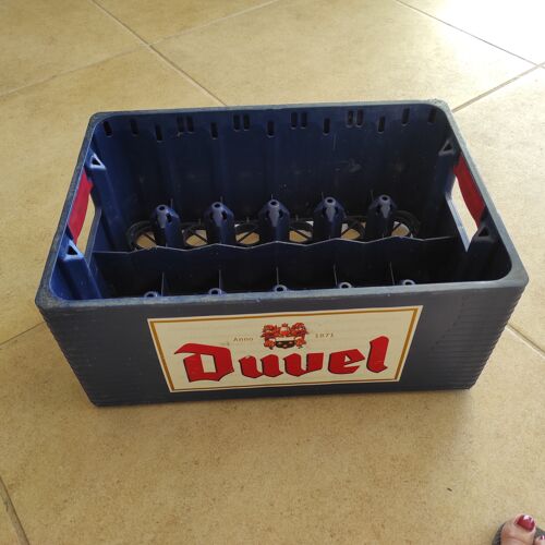 Casier caisse range bouteilles de bière en plastique bleu marque duvel ancien