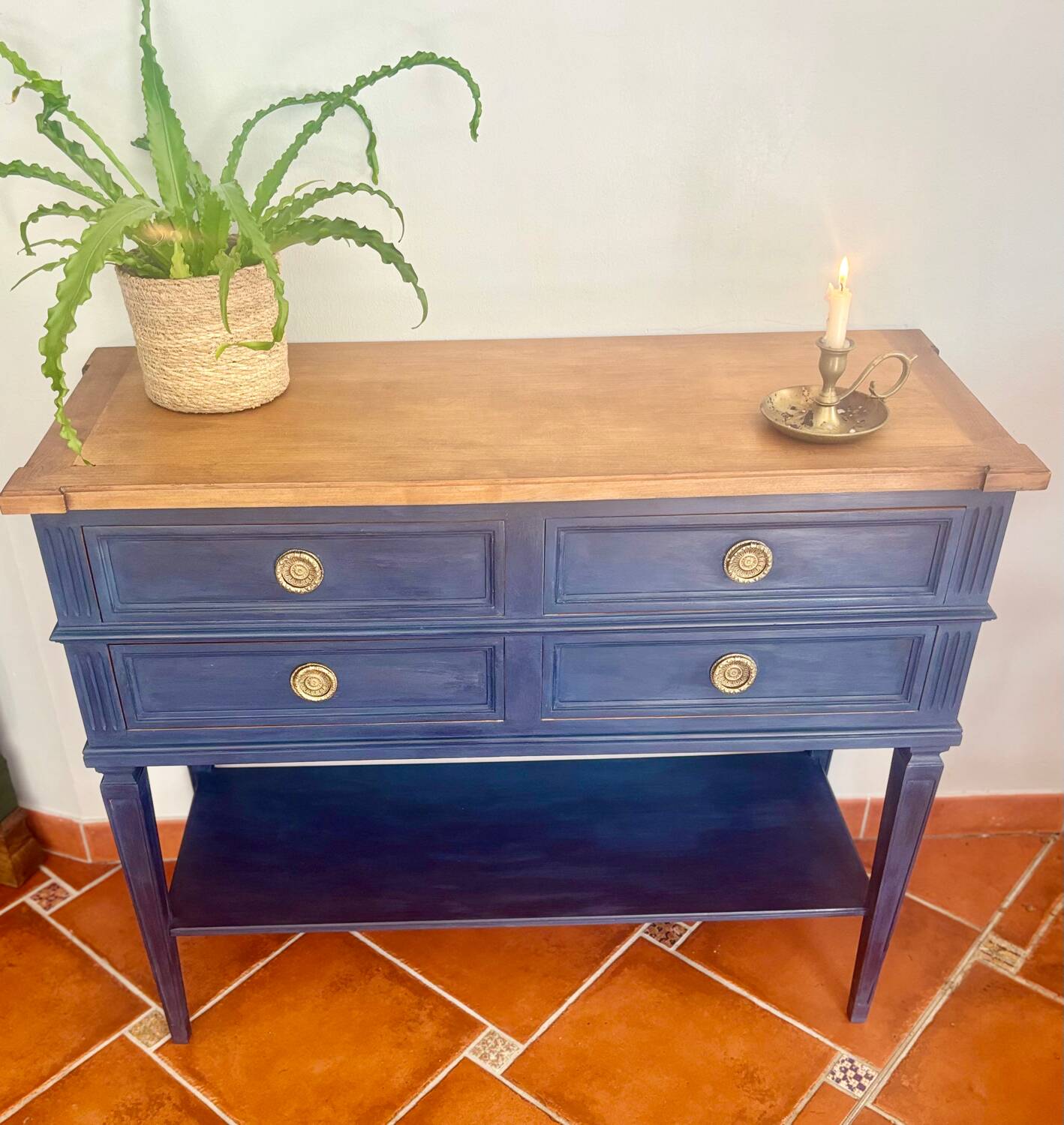 Console Louis XVI Oxford Navy – Meuble peint à la main vintage