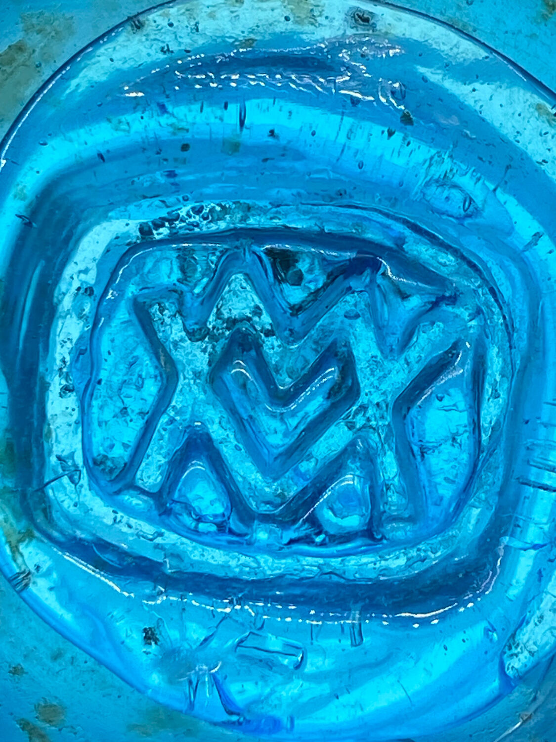 Coloured glass cylinder vase stamped Maure Viel, vintage.