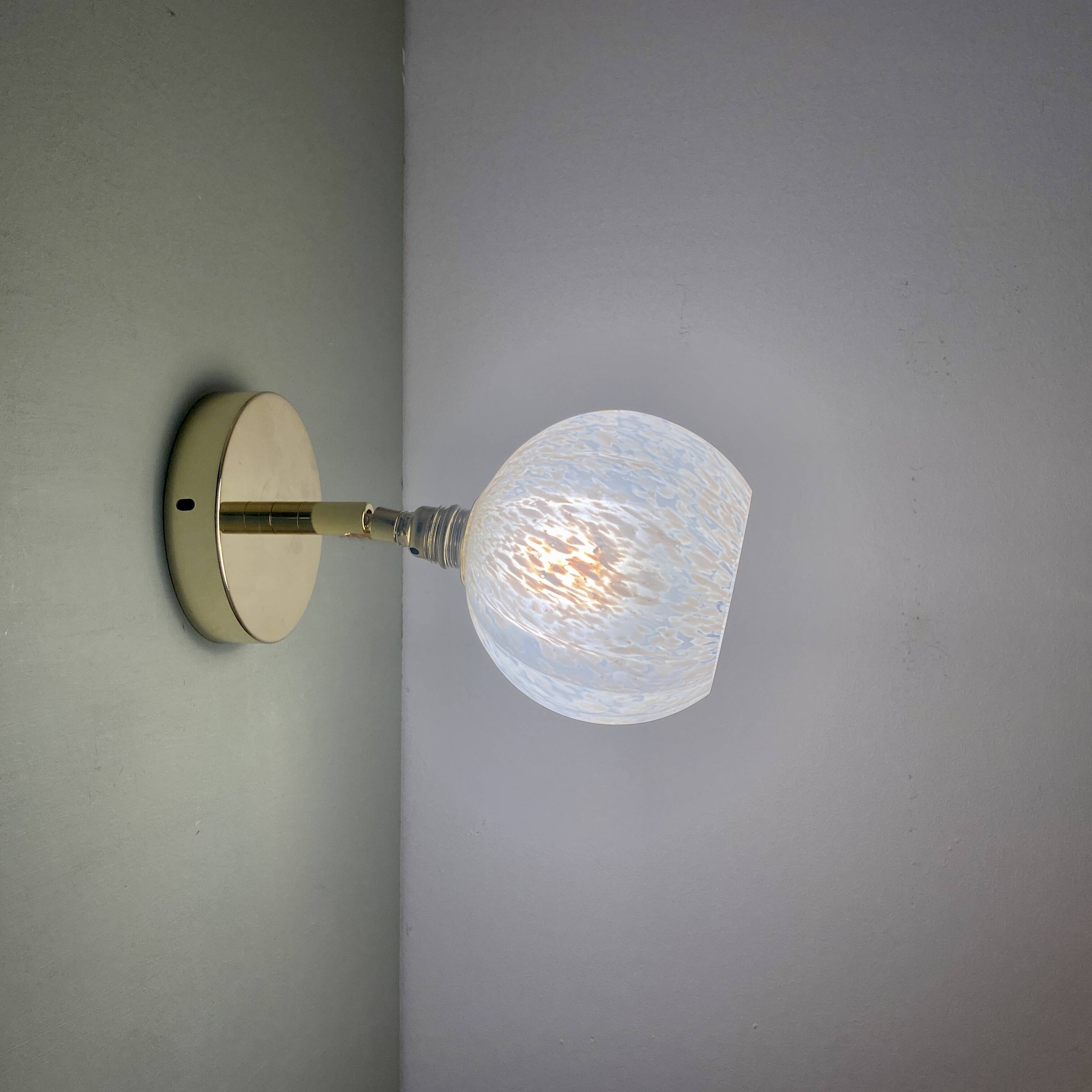 Vintage tulip wall light in white Clichy glass