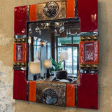 Red and gold glazed ceramic mirror, Marion de Crécy (Mithé workshop)
