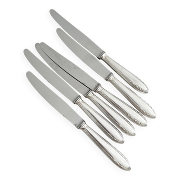 6 couteaux de table anciens métal argenté art déco