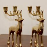 Paire de bougeoirs en laiton style cerfs du milieu du siècle