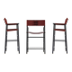 Set of 3 Artisan bar stools with backrest in cognac leather, black rubber metal.
