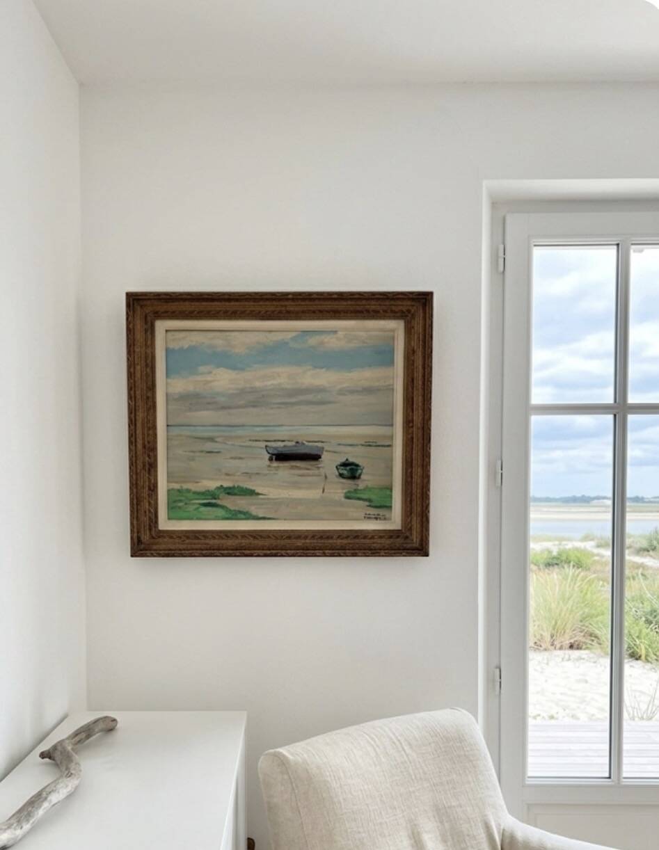 Marine painting by JP. Guinegault - Oil on canvas & gilded frame 60 x 70cm