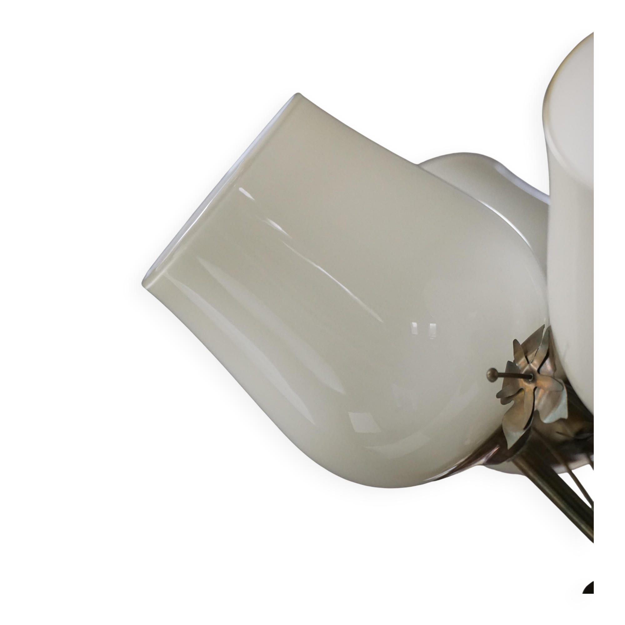 Five-branch brass and glass chandelier by Paavo Tynell for Idman OY Finland, 1940s.