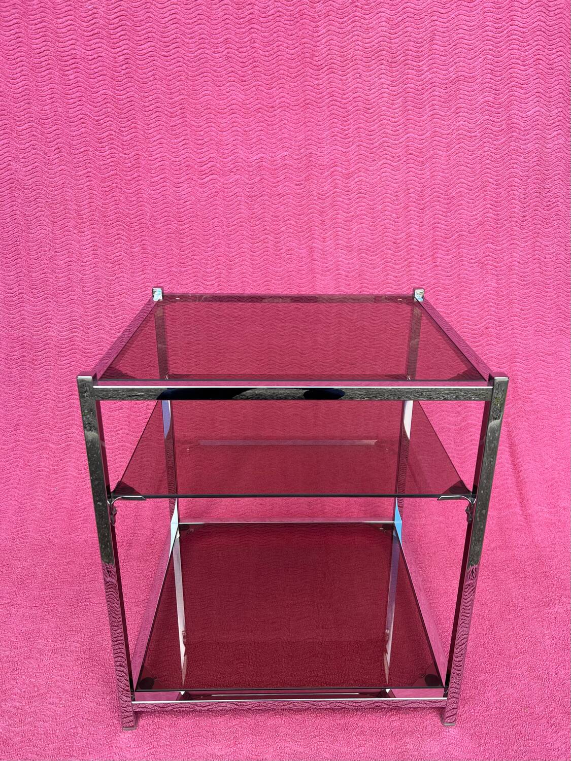 VINTAGE 1970 RECTANGULAR COFFEE TABLE WITH SQUARE CHROME TUBES AND 3 SHELVES