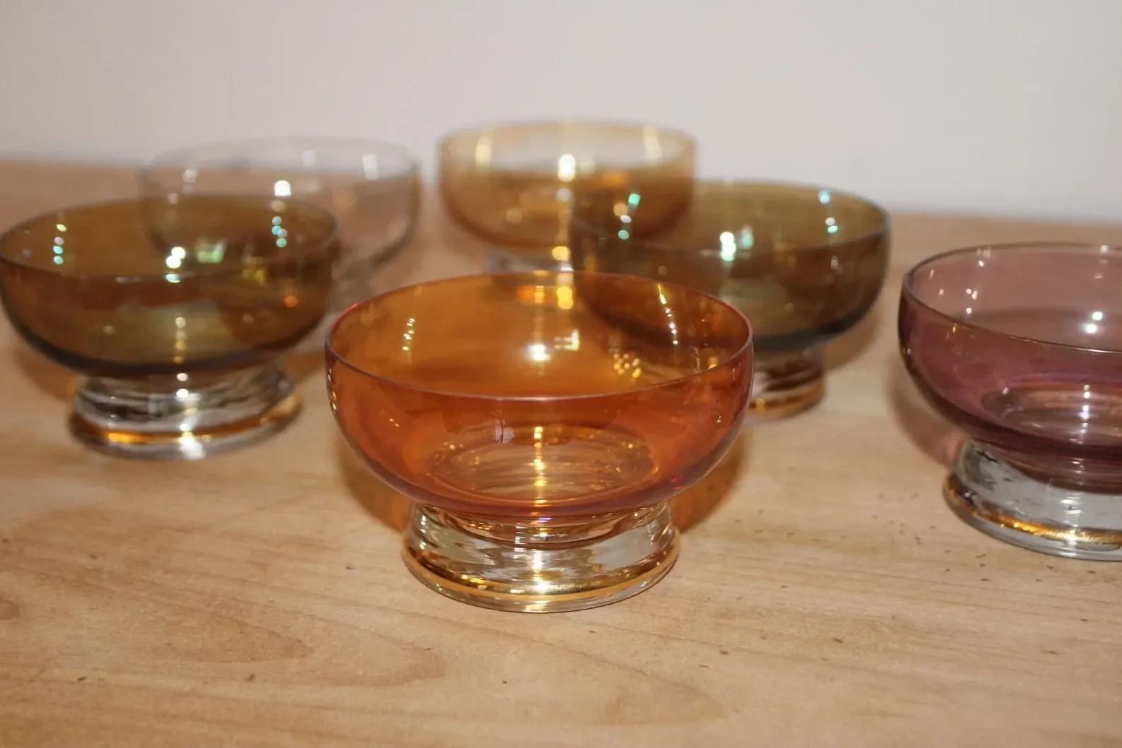 Set of 6 vintage multicoloured glass dessert bowls – 1970s