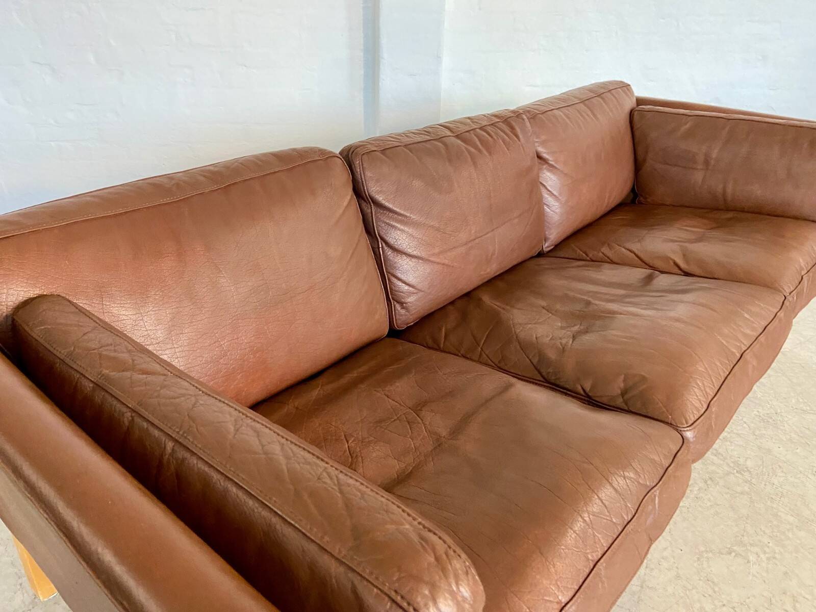 Danish mid-century vintage Mogens Hansen cognac brown leather sofa 60s