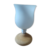 Lampe chevet base pierre reconstituée tulipe verre blanc originale