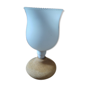 Lampe chevet base pierre reconstituée tulipe verre blanc originale